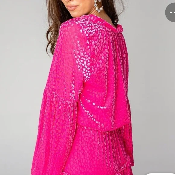 Buddy Love ZOZO Dress Pink Ruffled Bishop Sleeves cocktail party sundress Sz M - Picture 3 of 9